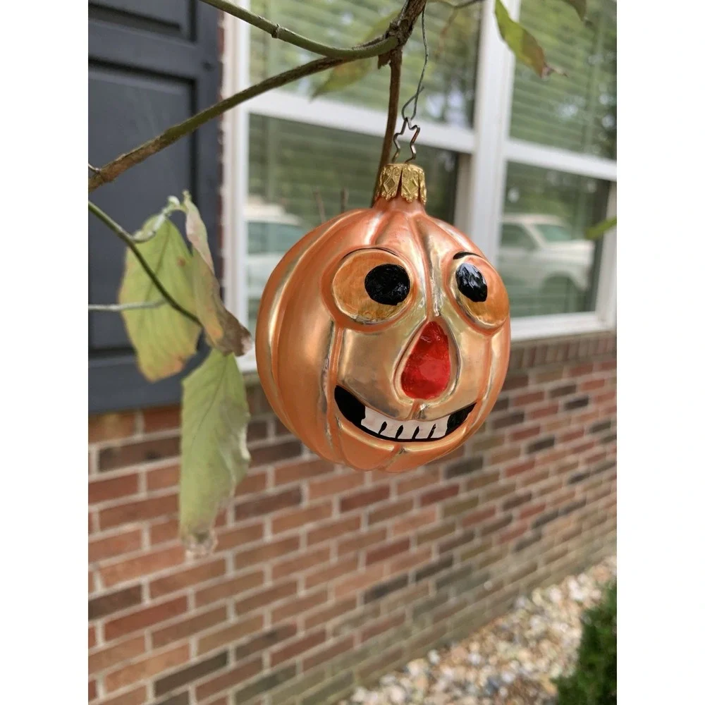 Halloween Pumpkin Jack O Lantern Glass‎ Ornament 3